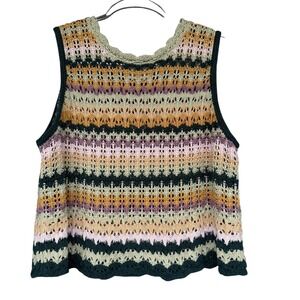 Universal Thread Sweater Vest Womens Large Multicolor Crochet Striped Knit Boho